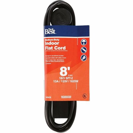 ALL-SOURCE 8 Ft. 16/3 Flat Plug Black Extension Cord IPF-PT2163-8-BL